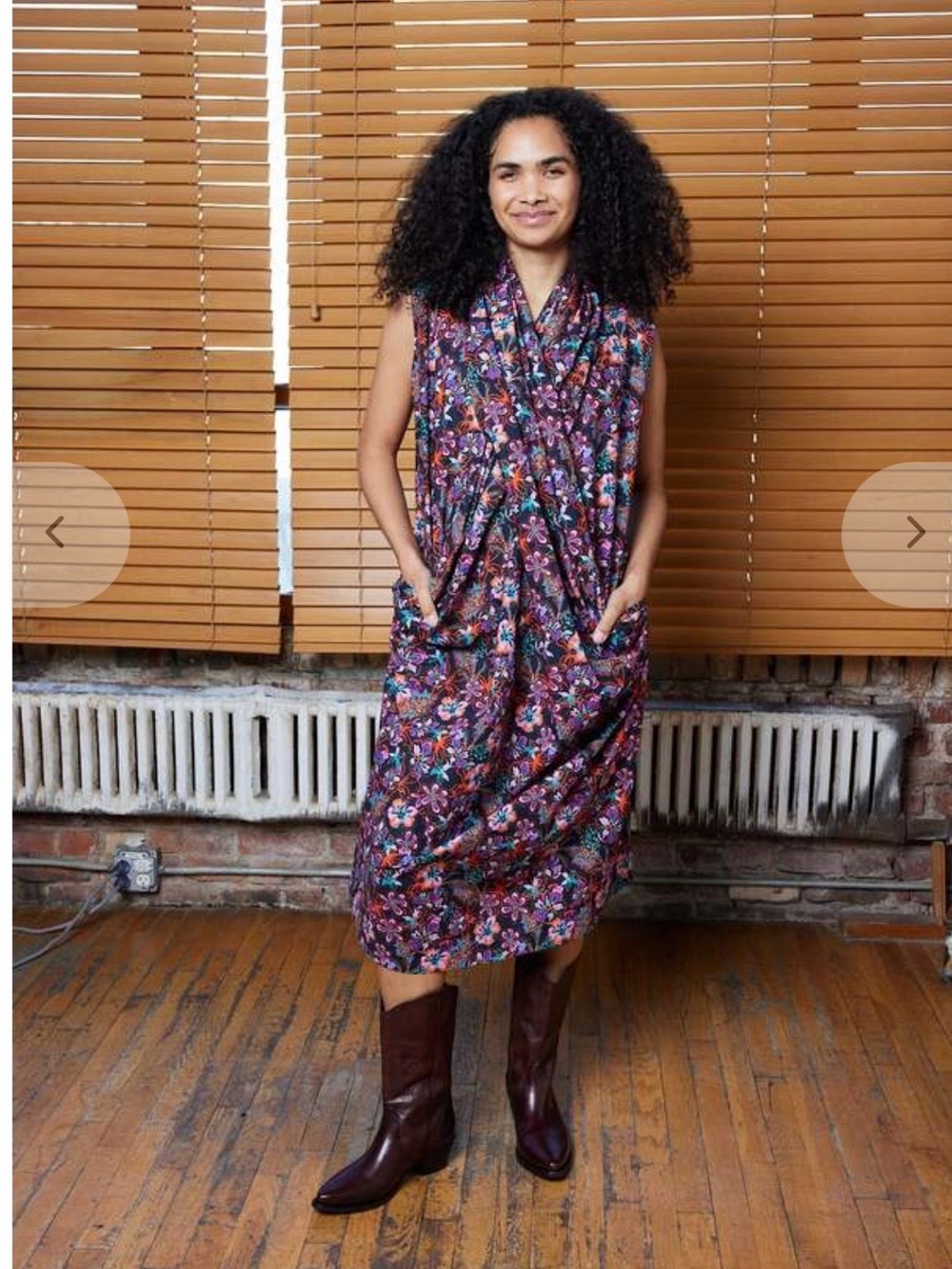 Sleeveless Floral Midi Dress with Draped Cowl Neck - Purple Floral